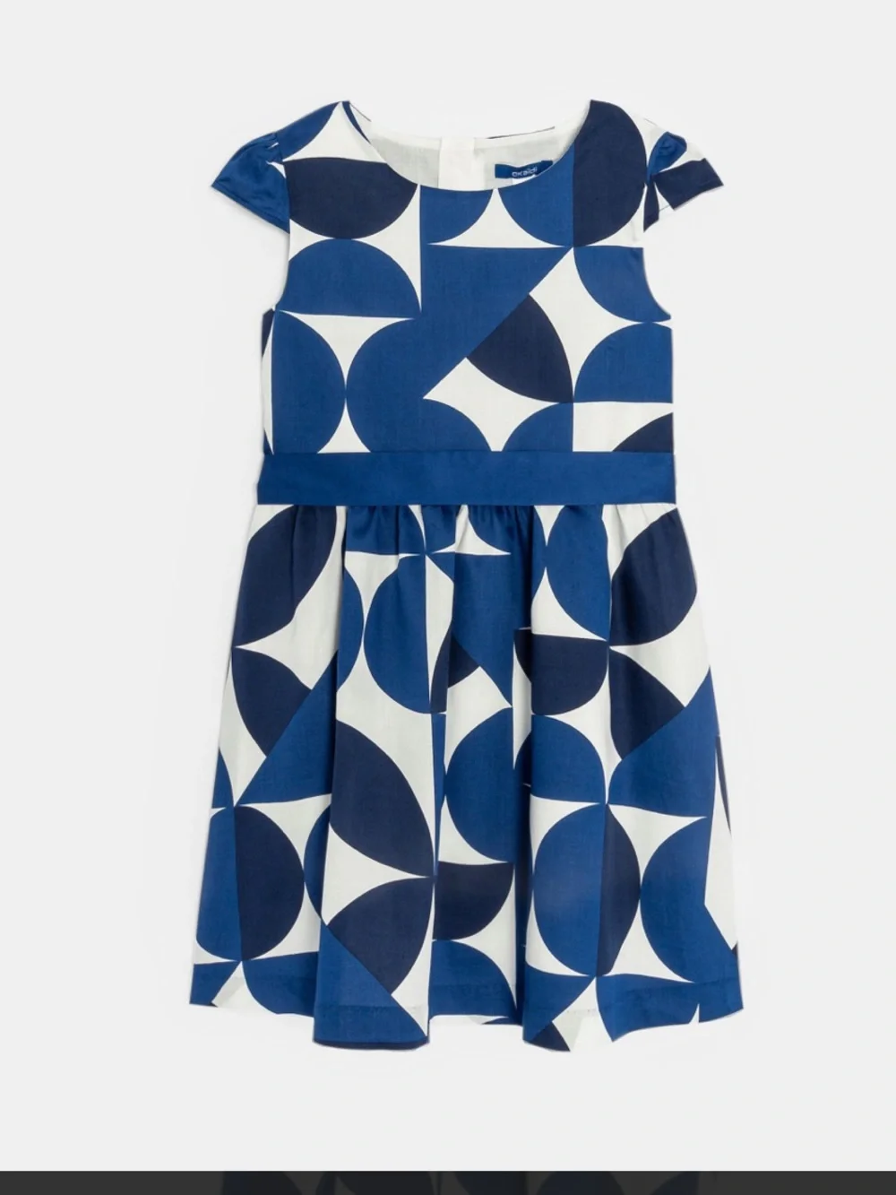 Okaidi dress. Blue graphic. 100% cotton